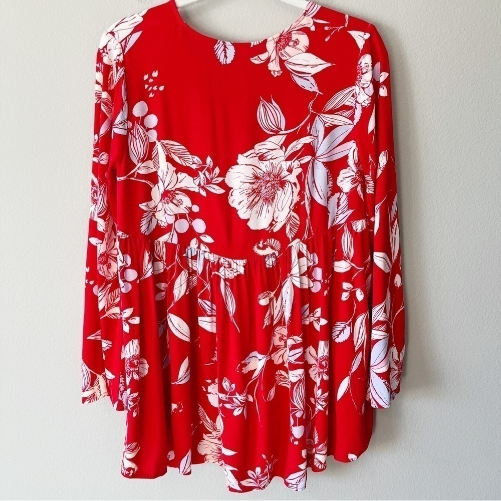 Free People Bella Floral Print V-Neck Tunic Dress Red Boho Size XS - Picture 9 of 13